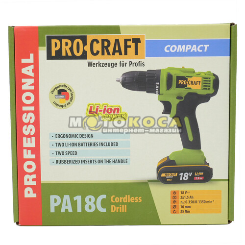 Акумуляторний шуруповерт Procraft PA18C COMPACT