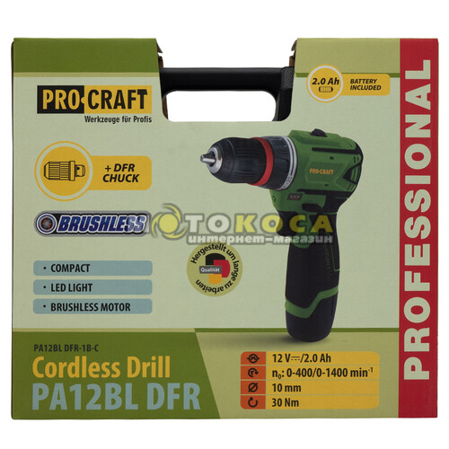 Аккумуляторный шуруповерт Procraft PA12BL DFR (1 АКБ и ЗУ)