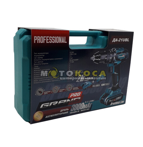 Акумуляторний шурупокрут Grand ДА-21UBL Professional