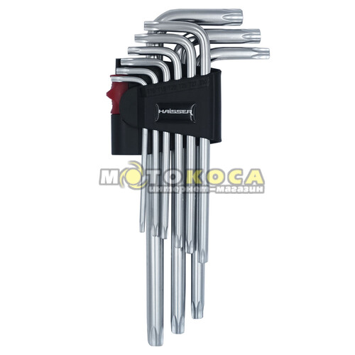 Набір Г-подібних ключів з отворами подовжених HAISSER TORX 9 штук T10-50 (48115)