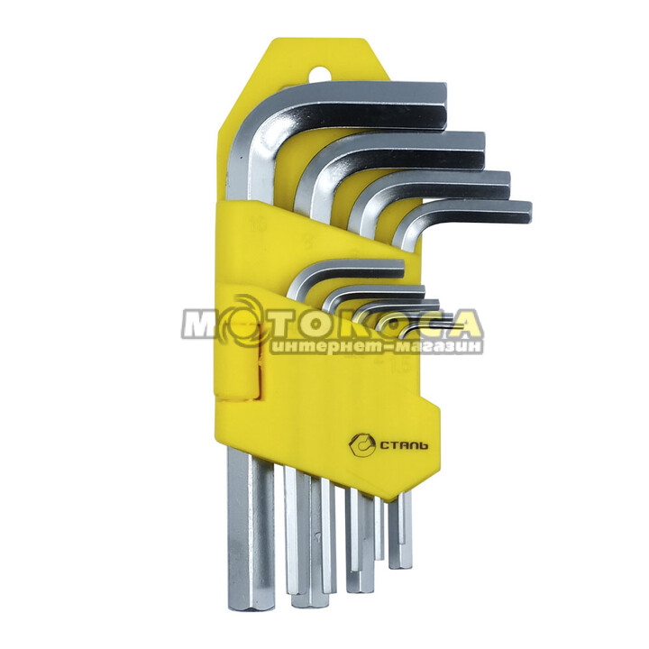 Набір Г-подібних ключів СТАЛЬ HEX 9 штук 1,5-10 мм (48101)