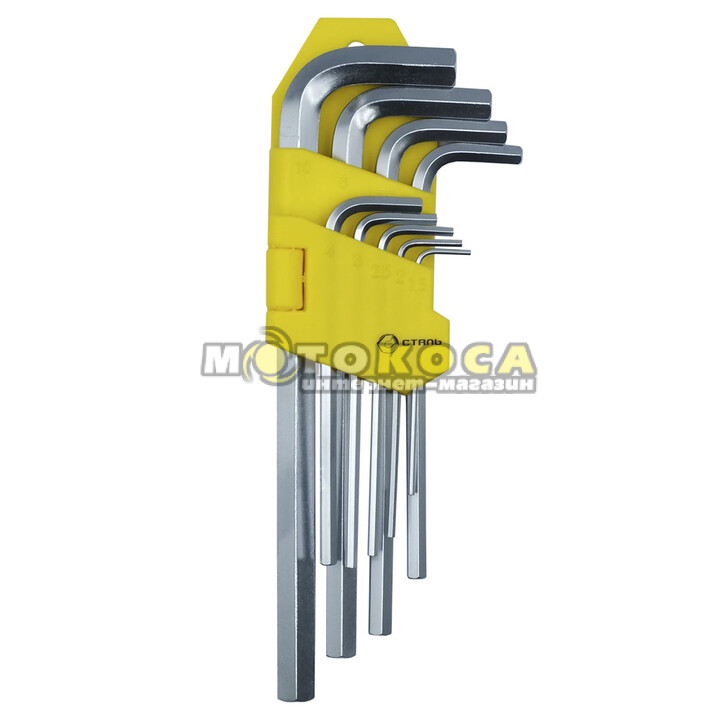 Набір Г-подібних ключів подовженихСТАЛЬ HEX 9 штук 1,5-10 мм (48105)