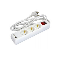 Подовжувач касетний GRUNHELM GS3W2MUSB (3 розетки + USB 2 метри)