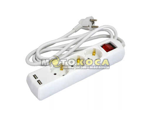 Подовжувач касетний GRUNHELM GS3W2MUSB (3 розетки + USB 2 метри)