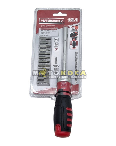 Викрутка з тріскачкою та бітами HAISSER 12 в 1 (49137)
