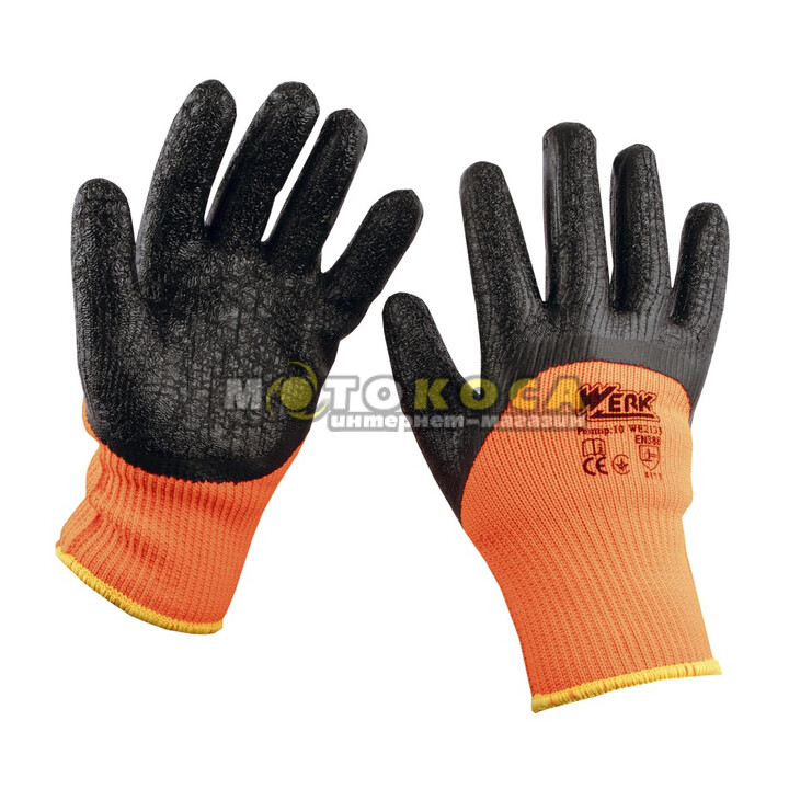 Перчатки рабочие Werk WE2133 оранжевые с черным латексным покрытием купить, отзывы